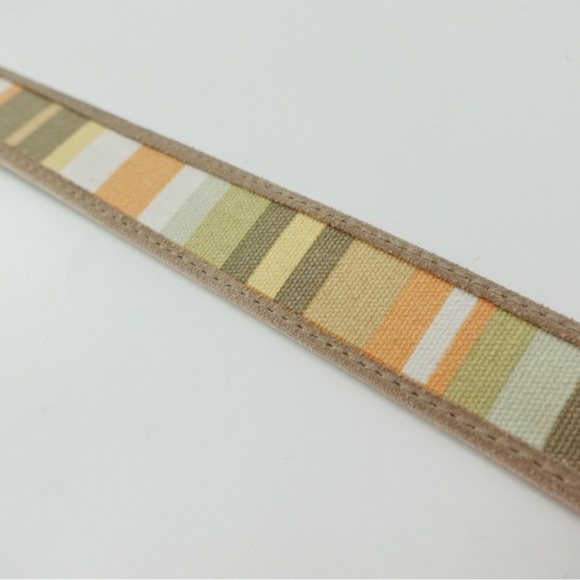 Eddie Bauer Tan Suede & Multicolor Canvas Stripe Belt Sz L Hiking Gorpcore - Picture 6 of 15